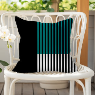 Moderne Kleurblok Gestreepte Turquoise Zwart Wit Buitenkussen