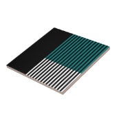 Moderne Kleurblok Gestreepte Turquoise Zwart Wit Tegeltje (Zijkant)
