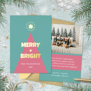Moderne Kleurblok Kerstboom Teal Koraal Folie Feestdagenkaart