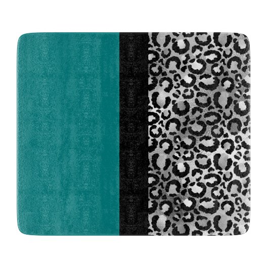 Moderne Kleurblok Luipaardprint Turquoise Zilver Z Snijplank (Voorkant)