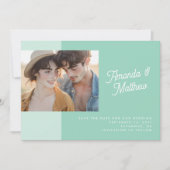 Moderne Kleurblok Mintgroene Foto Bruiloft Save The Date (Voorkant)