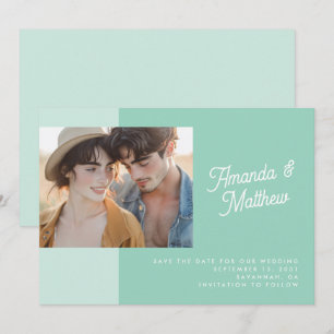 Moderne Kleurblok Mintgroene Foto Bruiloft Save The Date