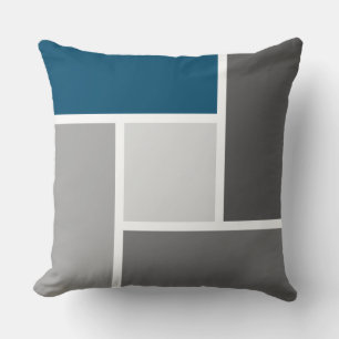 Moderne Kleurblok Mozaïek Oceaanblauw Grijs Wit Kussen