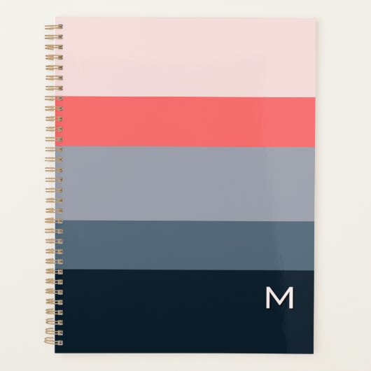Moderne Kleurblok Roze Grijs Aangepast Monogram Planner (Voorkant)