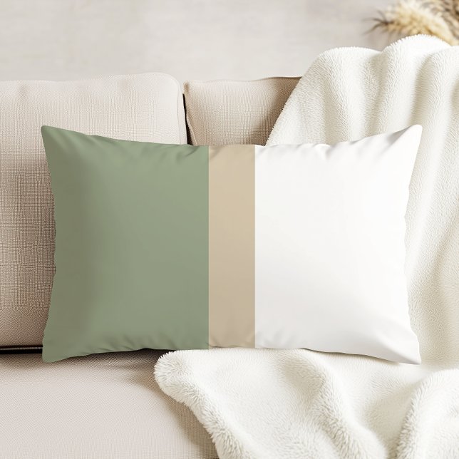 Moderne kleurblok sagegroene beige witte accent kussen (Creator heeft geüpload)