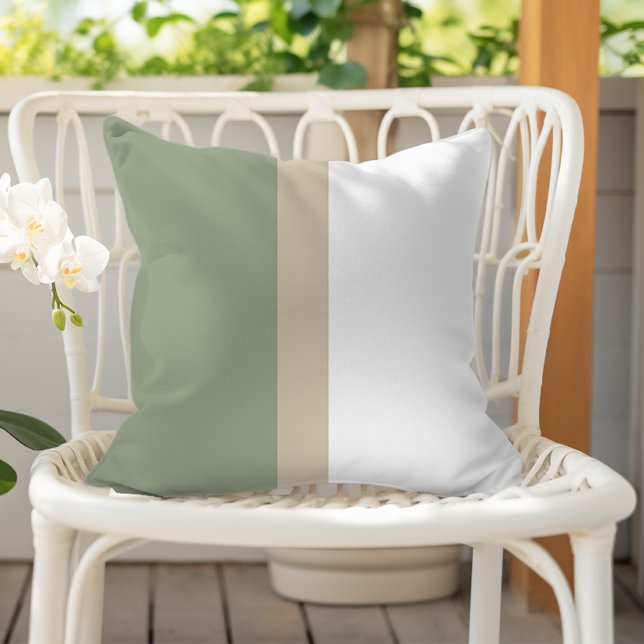 Moderne kleurblok sagegroene beige witte buitenkussen (Creator heeft geüpload)
