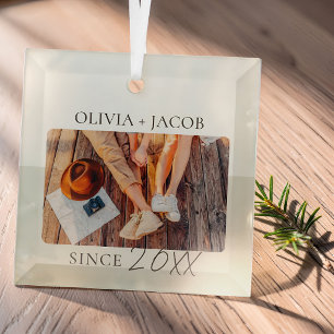 Moderne Kleurblok "Sinds" Jaar Koppel Aandenken Glas Ornament