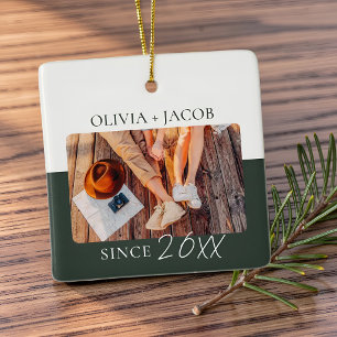 Moderne Kleurblok "Sinds" Jaar Koppel Aandenken Keramisch Ornament