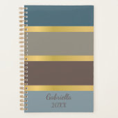 Moderne kleurblokken in blauw en bruin met naam planner (Voorkant)