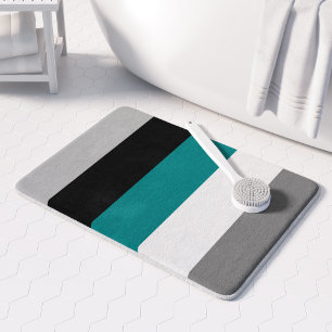 Moderne kleurblokstrepen turquoise blauw grijs zwa badmat