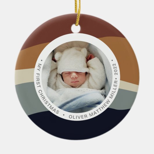 Moderne kleuren blokkeren mijn eerste kerstkleur keramisch ornament (Voorkant)