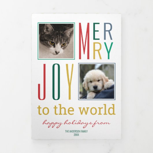 Moderne  kleuren Christmas Multi Photo Drieluik Wenskaart (Cover)