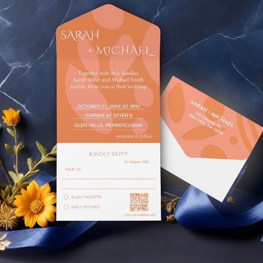 Moderne Kleuren Collage Bruiloft All In One Uitnodiging