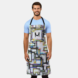 Moderne kleuren Vierkant Geometrisch Monogram Aang Schort