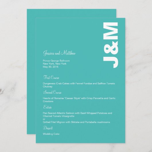 Moderne kleuren Wedding Menu Kaart (Voorkant / Achterkant)