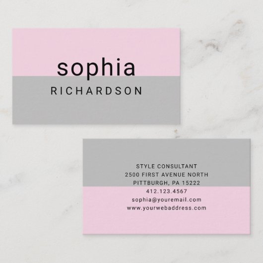 Moderne kleurenblok | Blush roze en grijs Visitekaartje (Voorkant / Achterkant)