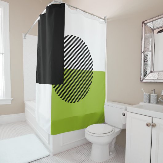Moderne kleurenblok met ronde cirkel, lichtgroen z douchegordijn (In situ)