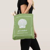 Moderne kleurenblok met Upscale Shell Beach Green Tote Bag (Dichtbij)