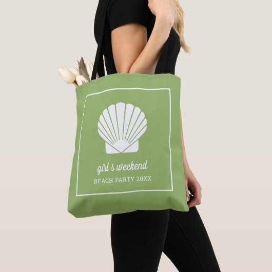 Moderne kleurenblok met Upscale Shell Beach Green Tote Bag (Dichtbij)