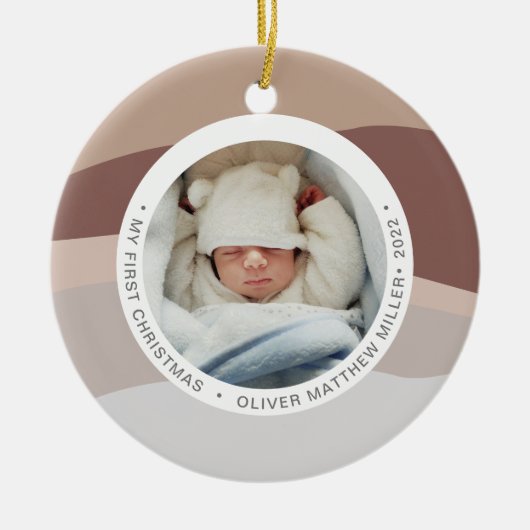 Moderne kleurenblok Mijn eerste kerstblauwe muis Keramisch Ornament (Voorkant)