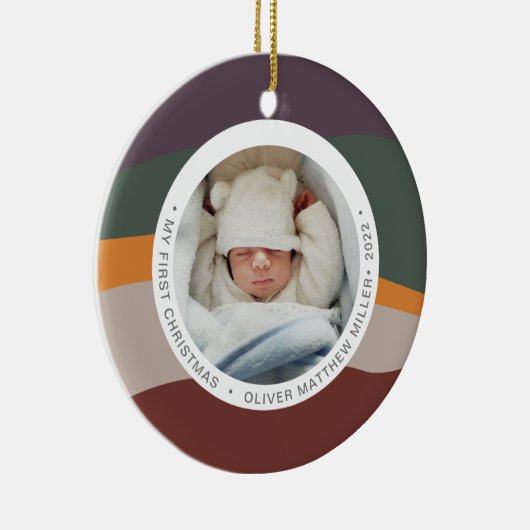 Moderne kleurenblok Mijn eerste kerstkleurrijke ke Keramisch Ornament (Rechts)