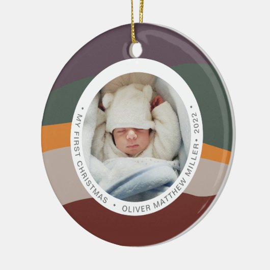 Moderne kleurenblok Mijn eerste kerstkleurrijke ke Keramisch Ornament (Links)