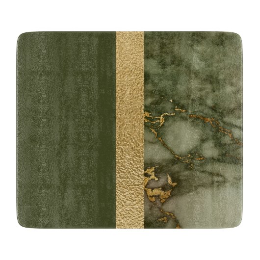 Moderne kleurenblok Olive Green Gold Foil marmer Snijplank (Voorkant)