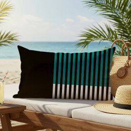 Moderne kleurenblok Striped Blauwgroen Black White Buitenkussen