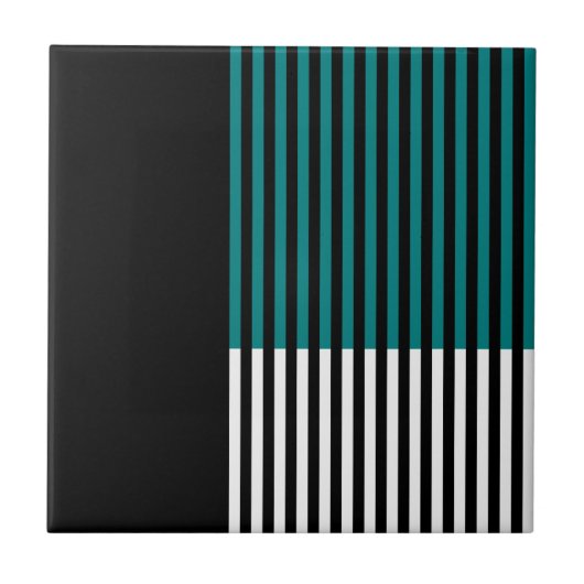 Moderne kleurenblok Striped Blauwgroen Black White Tegeltje (Voorkant)