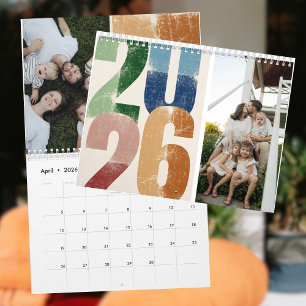 Moderne Kleurenblok Tweetonige Fotorooster Kalender