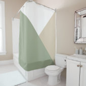 Moderne kleurenblokdriehoeken Sage Green Beige Douchegordijn (In situ)