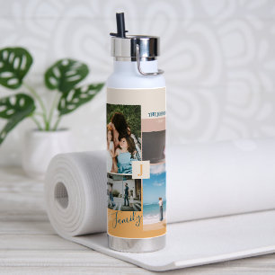 Moderne kleurenblokfamilie fotocollage waterfles