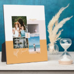 Moderne kleurenblokfamilie Gift Photo Collage Fotoplaat<br><div class="desc">Leg je speciale momenten vast met deze moderne fotoplaque. Deze aangepaste fotocollage-plaquette biedt stijlvolle kleurenblokken en typografie met een roze en oranje kleurenthema. Vervang deze vier fotocollages door u en personaliseer de tekst met uw familienaam en initialen.</div>