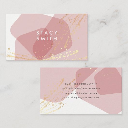 Moderne kleurenblokken en gouden spatter visitekaartje (Voorkant / Achterkant)