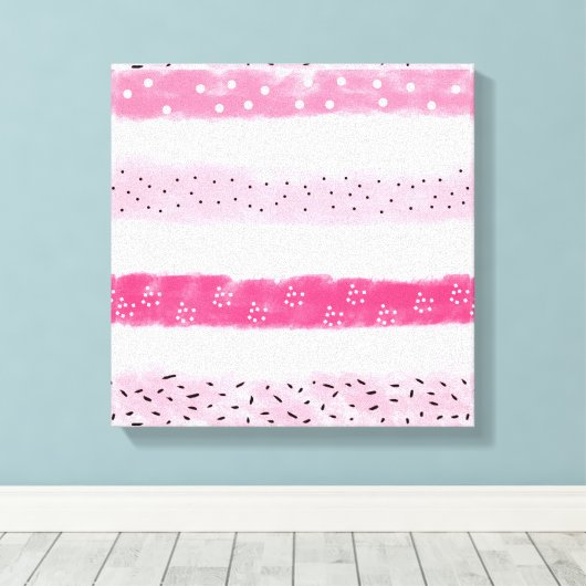 moderne kleurenblokken strepen witte roze penseels canvas afdruk (Insitu (Houten vloer))