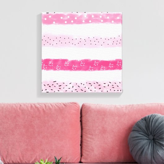 moderne kleurenblokken strepen witte roze penseels canvas afdruk (Insitu (Woonkamer))