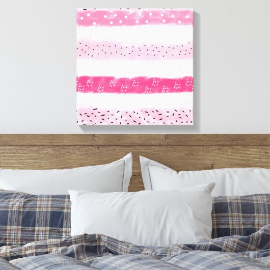 moderne kleurenblokken strepen witte roze penseels canvas afdruk (Insitu (Slaapkamer))