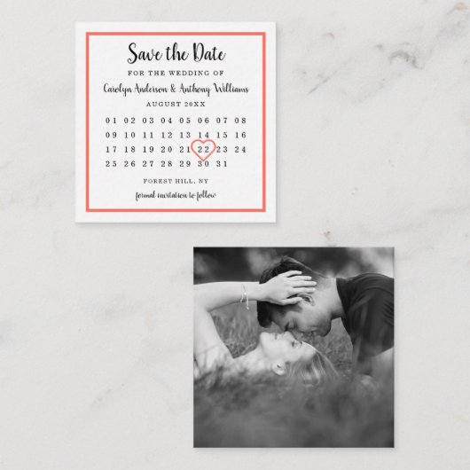 Moderne kleurenfotokalender waarop de datum wordt  informatiekaartje (Voorkant / Achterkant)