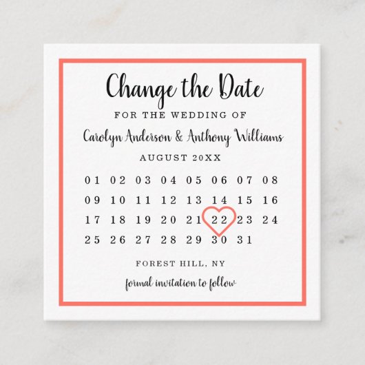 Moderne kleurfotokalender De datum wijzigen Informatiekaartje (Voorkant)