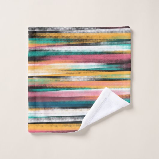 Moderne kleurige penseelstreken Stripes olieverf Bad Handdoek (Wasdoekje)