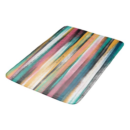 Moderne kleurige penseelstreken Stripes olieverf Badmat (Gekanteld)