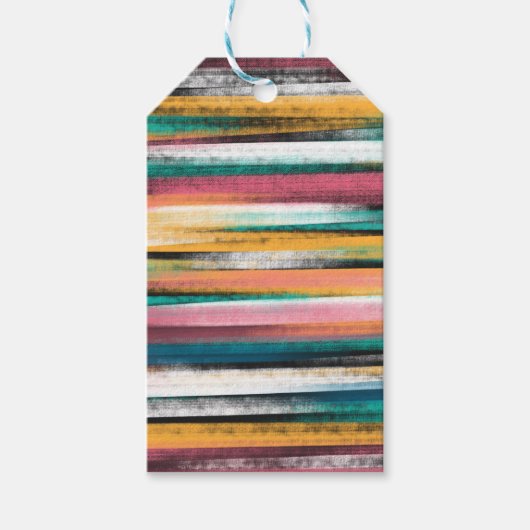 Moderne kleurige penseelstreken Stripes olieverf Cadeaulabel (Voorkant)