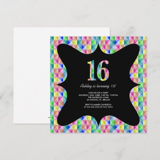 Moderne, kleurrijke 16 uitnodigingen (Voorkant / Achterkant)