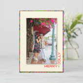 Moderne kleurrijke 1 foto kerstvakantie kaart (Staand voorkant)