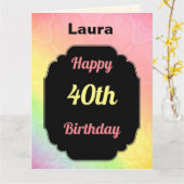 Moderne kleurrijke 40e verjaardag kaart (Gele Bloem)