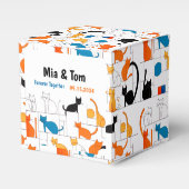 Moderne kleurrijke aangepaste elegante kat silhoue bedankdoosjes (Voorkant Zijde)