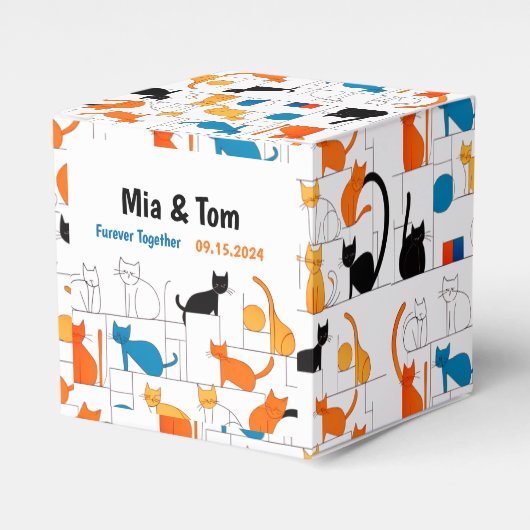 Moderne kleurrijke aangepaste elegante kat silhoue bedankdoosjes (Voorkant Zijde)