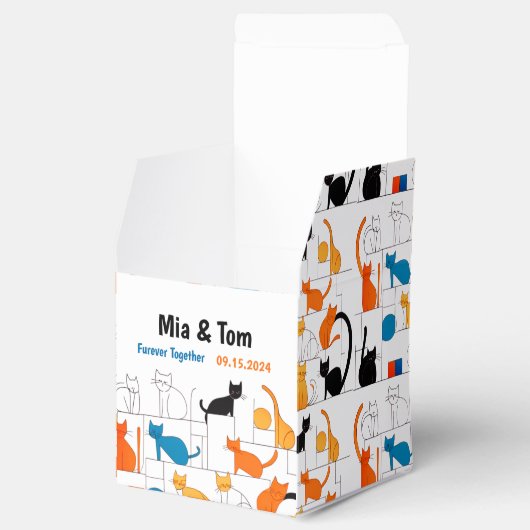 Moderne kleurrijke aangepaste elegante kat silhoue bedankdoosjes (Geopend)