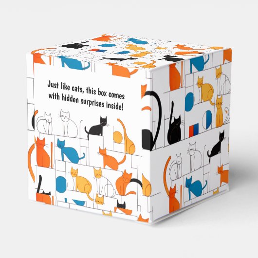 Moderne kleurrijke aangepaste elegante kat silhoue bedankdoosjes (Achterkant)