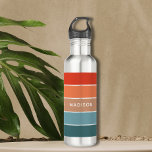 Moderne kleurrijke aarde Colorblock Persoonlijke n Waterfles<br><div class="desc">Dit kleurrijke en moderne ontwerp biedt een kleurenblokpatroon in blauw,  bruin en oranje met uw persoonlijke naam</div>